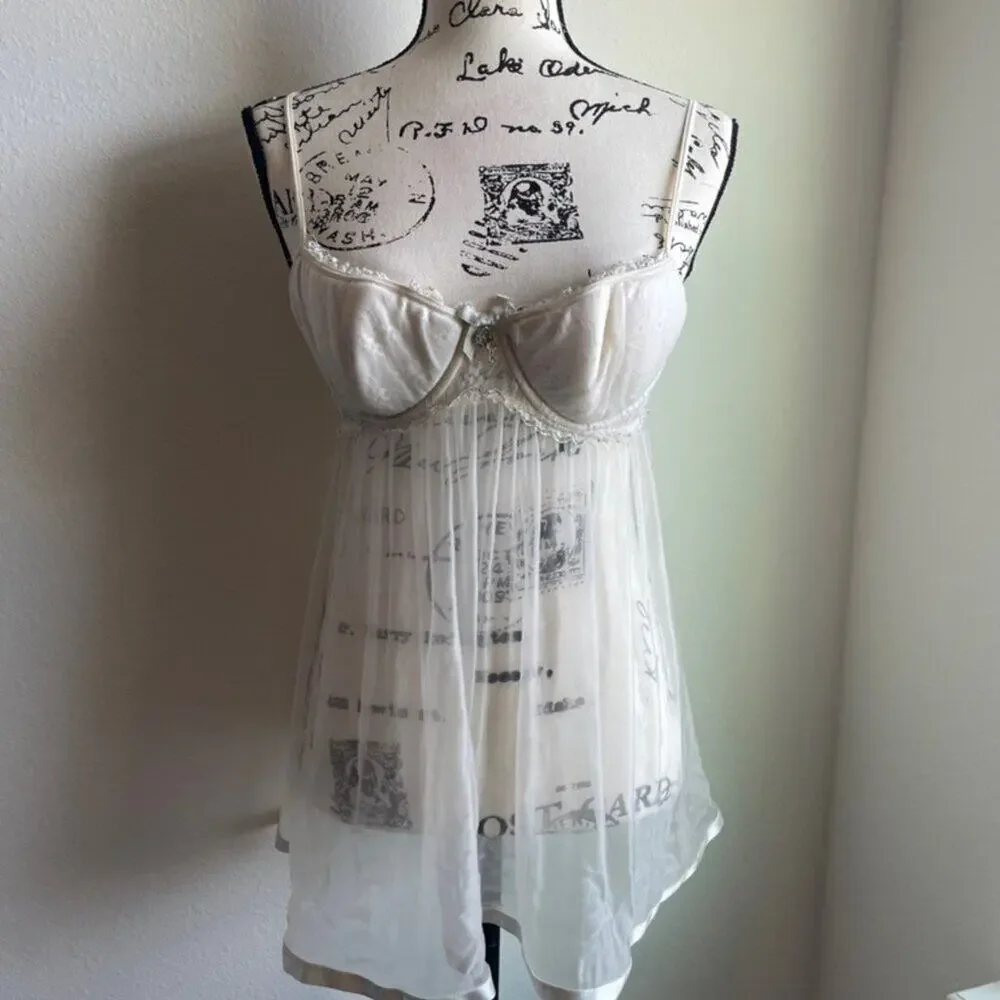Y2K 2000's Victoria Secret Babydoll Sexy Little things Sz 34C‎ ivory Nightgown